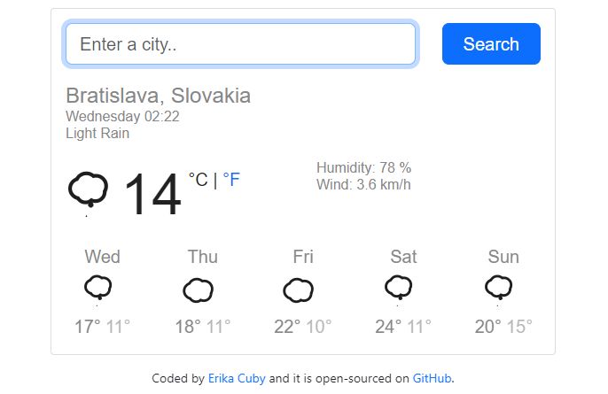 React Weather App | Erika Kubíčková